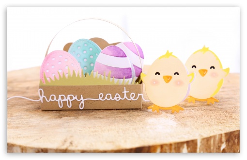 Download Easter Eggs in a Basket, Chicks, 2017 UltraHD Wallpaper