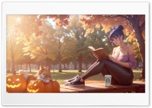 Girl, Cat, Halloween Anime Art