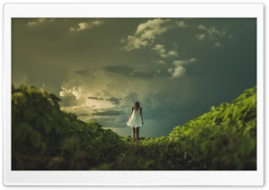 Girl, Field, Storm Clouds