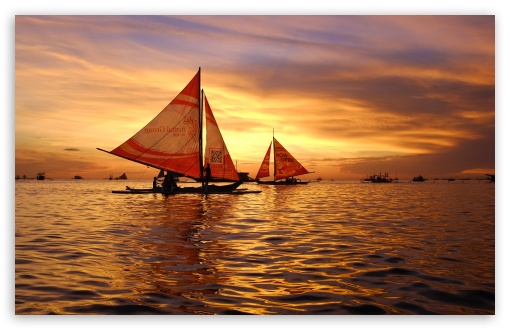 Download Sailboats at Sunset UltraHD Wallpaper