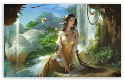 Download Golden Mermaid Art UltraHD Wallpaper