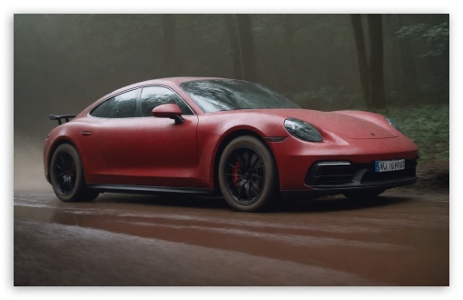 Download Porche Taycan in Forest UltraHD Wallpaper