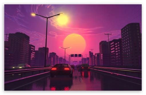Download City Sunset Illustration UltraHD Wallpaper