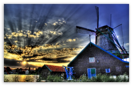 Download HDR Sunrise Windmill UltraHD Wallpaper
