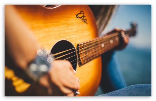 Download Girl Playing Acoustic Guitar Close-up UltraHD