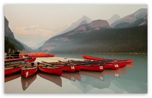 Download Canoeing, Lake Louise, Banff, Canada UltraHD Wallpaper