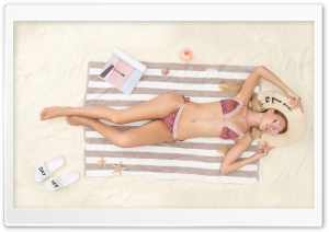 Woman Beach Sunbathe, Summer...