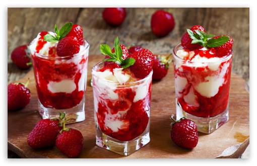 Download Strawberry Ice Cream Dessert UltraHD Wallpaper