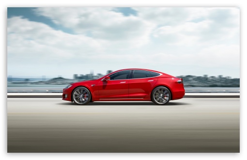 Download Red Tesla Model S Electric Car Speed UltraHD Wallpaper