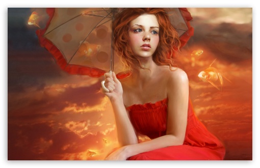 Download Woman In Red Dress Painting UltraHD Wallpaper