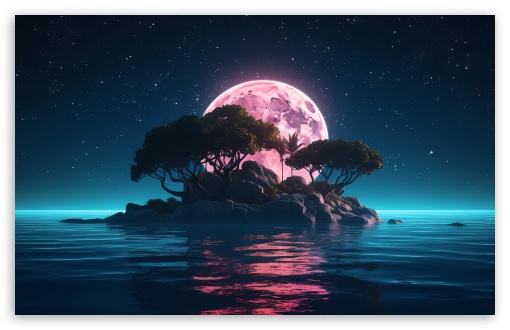 Download Island Pink SuperMoon UltraHD Wallpaper