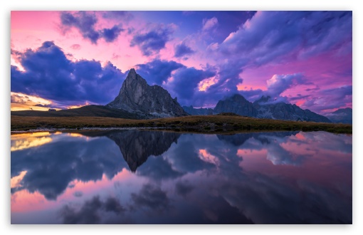 Download Purple Sky, Mountain Lake Reflection UltraHD Wallpaper