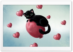 Cute Kitty Floating On Heart...