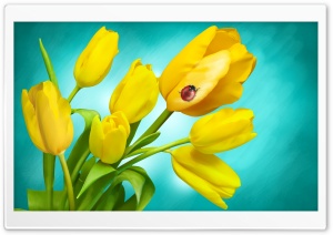 Ladybird and Yellow Tulips in...