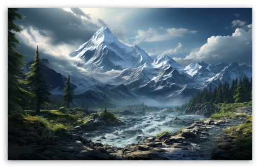 Download Mountain Landscape Digital Art UltraHD Wallpaper