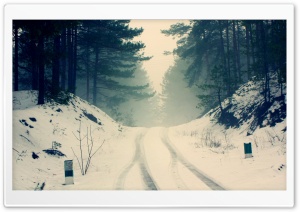 Car Snow Tracks Through The...