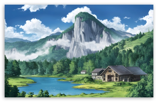 Download Life Under the Mountain - Ghibli Style UltraHD Wallpaper