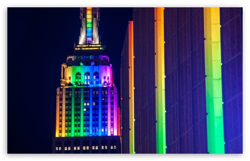 Download Empire State Building Rainbow Lights UltraHD Wallpaper