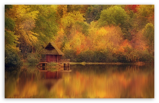 Download Cabin Retreat In Autumn UltraHD Wallpaper