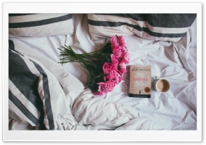 Coffee, Bed, Book, Peonies...