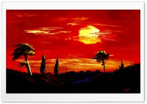Toscany Oil Painting red night