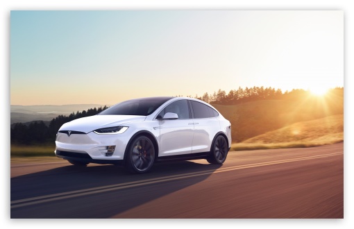 Download Tesla Model X SUV Electric Car - White, Sunset UltraHD