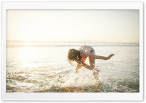 Child Girl Playing, Beach...