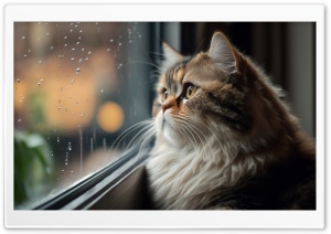 Cute Fluffy Cat Looking out...