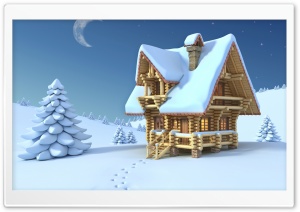 Wooden Chalet Winter 3D