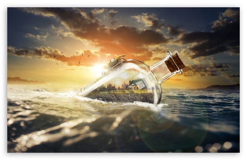 Download Ocean Drift Bottle UltraHD Wallpaper
