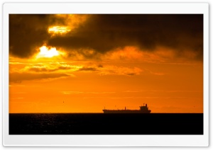 Large Ship In Sunset Light
