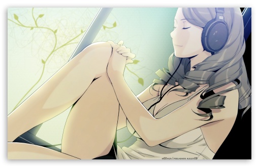 Download Girl Listening To Music, Manga UltraHD Wallpaper