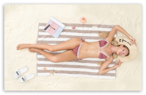 Download Woman Beach Sunbathe, Summer Holiday UltraHD Wallpaper