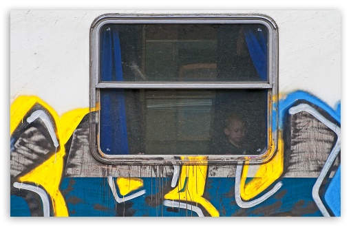 Download Child In A Graffiti Train UltraHD Wallpaper