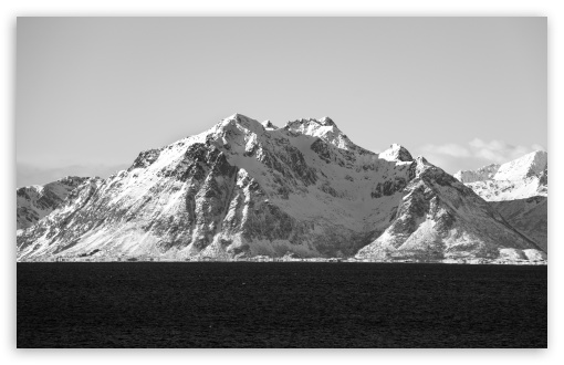 Download Frozen Lofoten, Norway, Black and White UltraHD Wallpaper
