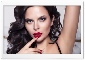 Brunette Girl With Red Lips