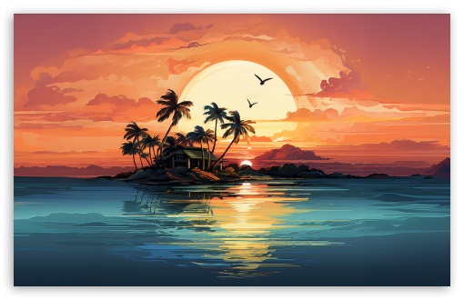 Download Tropical Sunset Art UltraHD Wallpaper