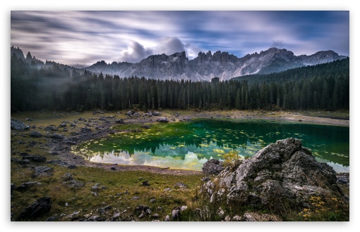 Download Karersee Lake, Dolomites mountain range, Italy UltraHD Wallpaper