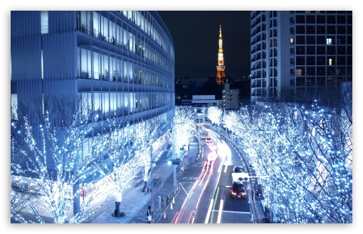 Download Blue Lights In Tokyo UltraHD Wallpaper