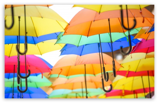 Download Colorful Umbrellas in the Air UltraHD Wallpaper