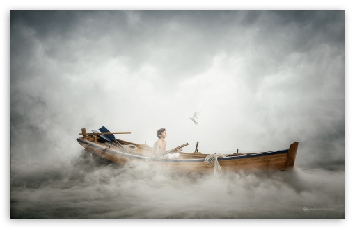 Download Boy, Boat, Travel, Sea, Mist UltraHD Wallpaper