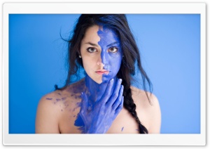 Model with Blue Face Paint