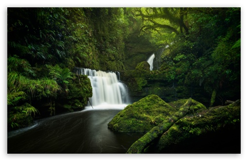 Download Green Forest Waterfall UltraHD Wallpaper