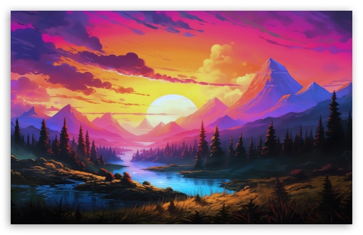 Download Mountain Landscape Illustration UltraHD Wallpaper