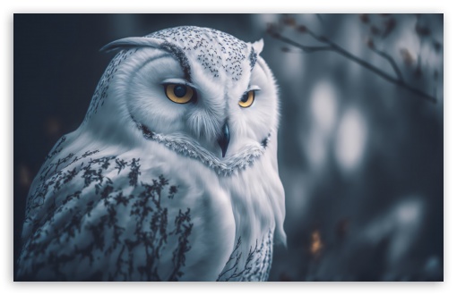 Download Beautiful White Snowy Owl Bird with Golden Eyes UltraHD Wallpaper