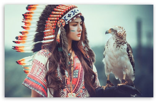 Download Native American Girl with Eagle UltraHD