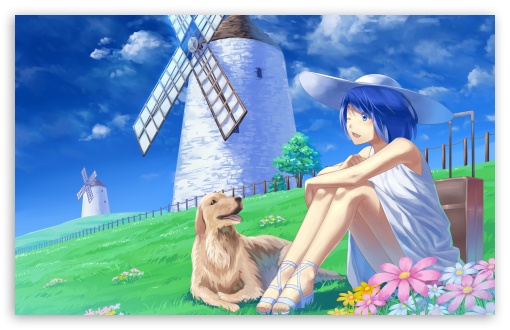 Download Anime Girl With Her Pet Dog UltraHD