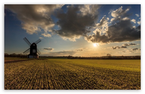 Download Windmill At The Sunset UltraHD