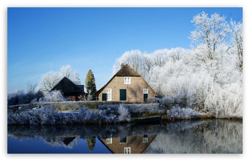 Download Farmhouse Along The Kromme Rijn River UltraHD Wallpaper