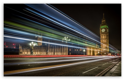 Download Big Ben Clock Tower Light Trails Night UltraHD Wallpaper